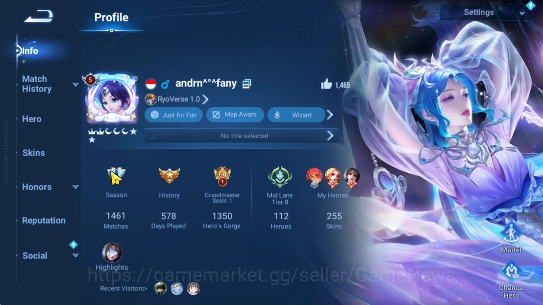 Honor of Kings Accounts Hero112 Skin255|Mythic Diaochan,Nobility ConsortYu image 5