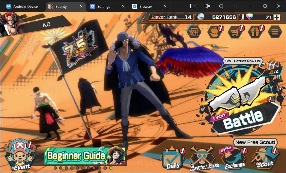 One Piece Bounty Rush Accounts High-End Android|EX 7|10 Max|PR 14|KOP Gol D.Roger,TFE Shanks,TFE St.Marcus Mars,TW 1
