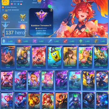 Mobile Legends: Bang Bang Accounts Others HERO 137 SKIN 252 | EMBLEM ALL MAX| COLECTOR NATALIA| CYPLOPS SPOBENGEBOB| PACE