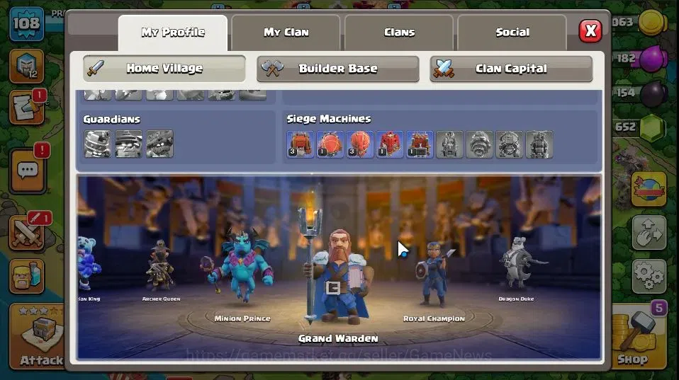 Clash of Clans Accounts High-End Lv 108|TH 13 BH 6|LV 108|HH 7|Limited Skin|BK 40,AQ 37,GW 21,MP 26,RC 24,DD 8|BM 5|1652 4