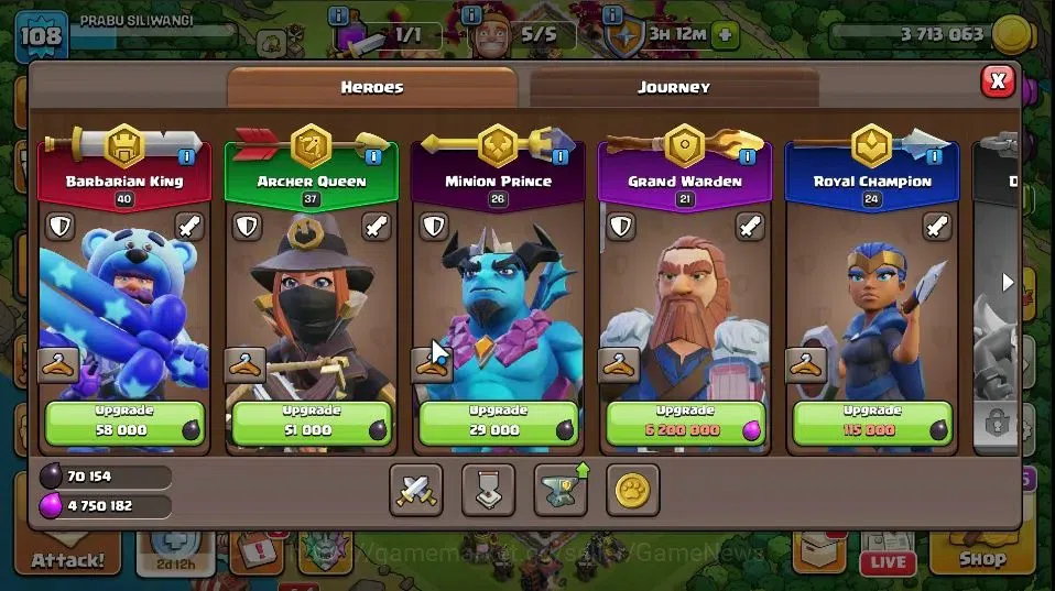 Clash of Clans Accounts High-End Lv 108|TH 13 BH 6|LV 108|HH 7|Limited Skin|BK 40,AQ 37,GW 21,MP 26,RC 24,DD 8|BM 5|1652 7