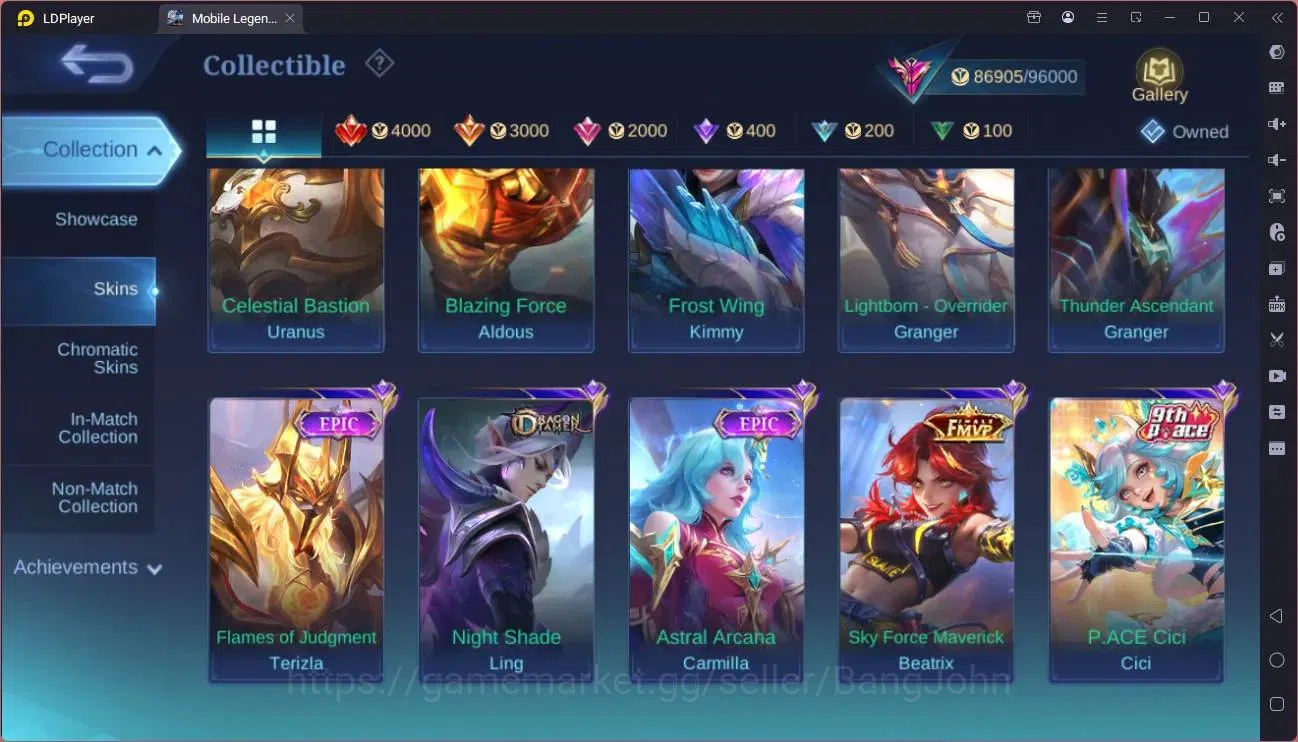 Mobile Legends: Bang Bang Accounts Collector Global |Exalted|Legend Franco,Layla,GS|AOT Fanny|SV Amon|KOF 16