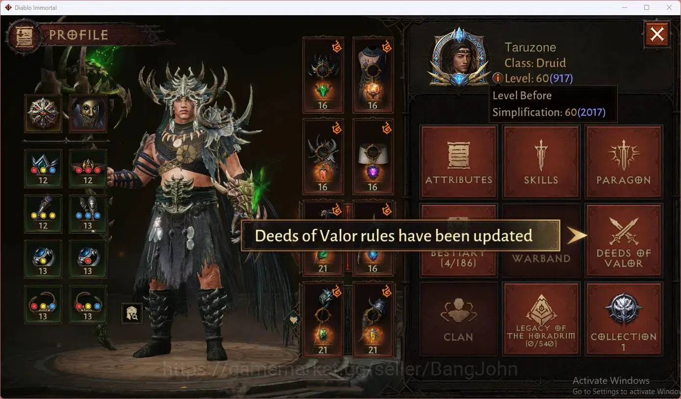 Diablo Immortal Accounts SEA - Vasily | 60 (917) Druid-Vanquisher | CR 47K image 1