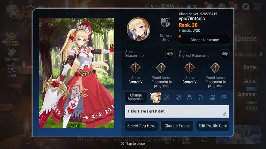 Epic Seven Accounts Starter Global|Unverif|Best Starter|3 ML(Belian,M.Iseria,LC.Bellona)+Tenebria,Etc.|PoH+Bless ON|MoR 1