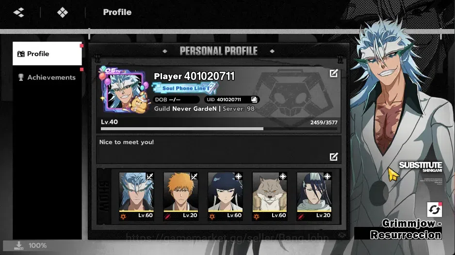 BLEACH: Soul Resonance Accounts NuverseSEA|LV 40|6 SSR [Grimmjow-Resurrc+SignStamp image 18