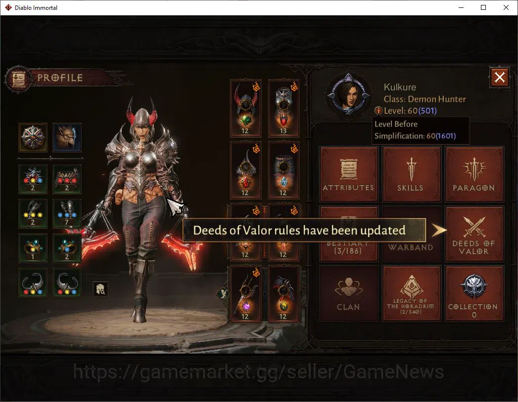 Diablo Immortal Accounts NA-High Heaven|CS ON|Lv60(501)|Demon Hunter|CR 33k image 14