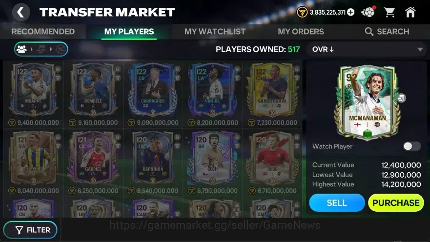 EA SPORTS FC Mobile Accounts OVR 122/94B Value|3,8B Coins + Starting 11 Full EV image 10