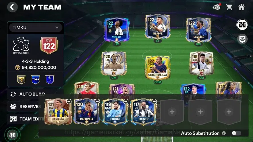 EA SPORTS FC Mobile Accounts OVR 122/94B Value|3,8B Coins + Starting 11 Full EV image 3