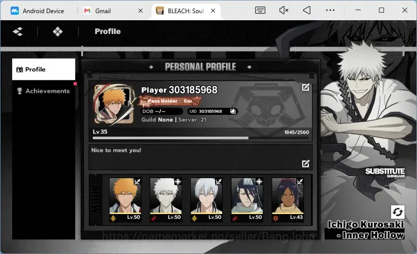BLEACH: Soul Resonance Accounts Nuverse SEA|Lv.35| 7 SSR 1 Sign (IchigoDZ,White 1