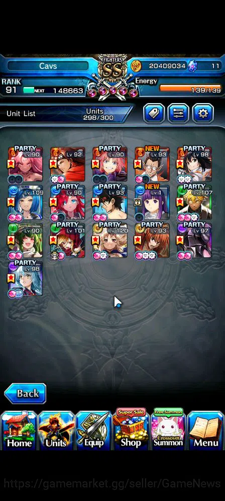 Grand Summoners Accounts Mid-Game Global|Rank 91|1 Sp.Art|16 Ascend|[Himura,Evileye,Shizu,Samurai 2