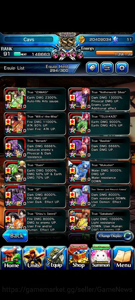 Grand Summoners Accounts Mid-Game Global|Rank 91|1 Sp.Art|16 Ascend|[Himura,Evileye,Shizu,Samurai 3