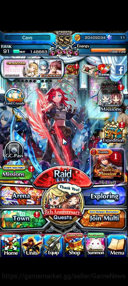 Grand Summoners Accounts Mid-Game Global|Rank 91|1 Sp.Art|16 Ascend|[Himura,Evileye,Shizu,Samurai 5