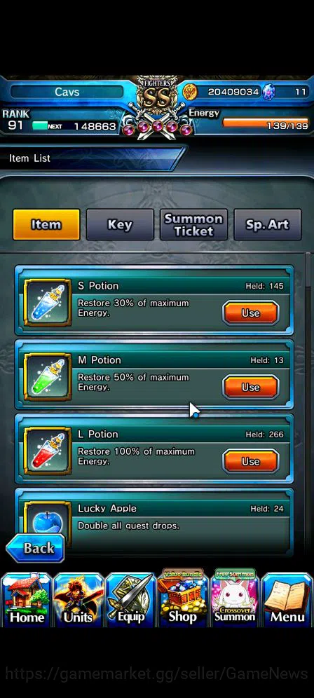 Grand Summoners Accounts Mid-Game Global|Rank 91|1 Sp.Art|16 Ascend|[Himura,Evileye,Shizu,Samurai 6