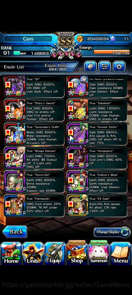 Grand Summoners Accounts Mid-Game Global|Rank 91|1 Sp.Art|16 Ascend|[Himura,Evileye,Shizu,Samurai 8