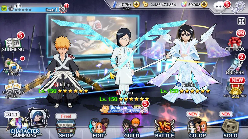 Bleach: Brave Souls Mid-Tier [GLOBAL]50K Orb|Rukia 10th Aniv,Trio 9th Anv,TYBW2 image 1