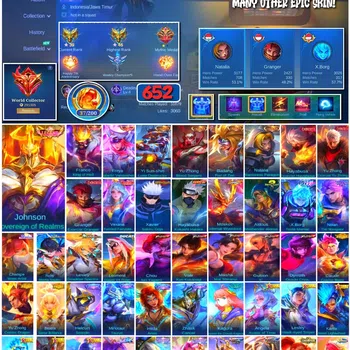 Mobile Legends: Bang Bang Collector #3703 652 Skins | 3 Legends | 4 Collectors | Exorc image 1