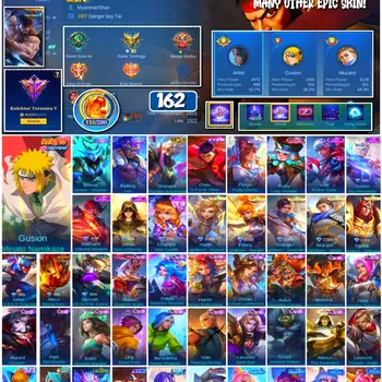 Mobile Legends: Bang Bang Accounts #4341 162 Skins | Gusion Minato Namikaze (NARUTO) | Badang Ryu (STREET FIGHTER) | Valir