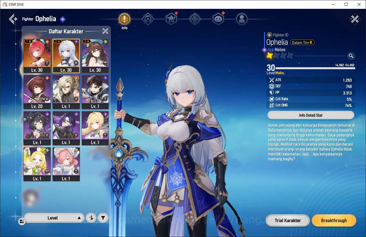 Mongil:Star Dive Accounts Global | Mid Game | Lv 29 | 2 SSR Flare, Ophelia | image 2