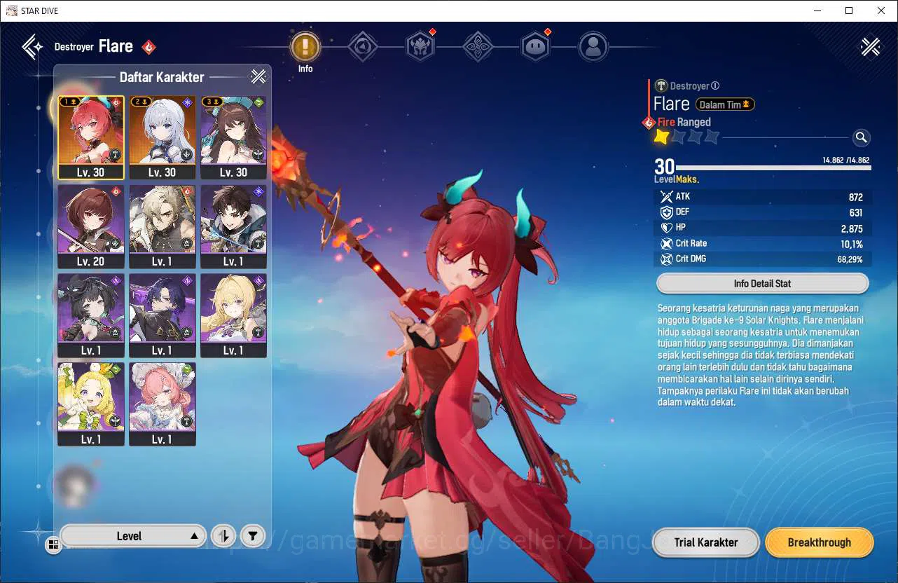 Mongil:Star Dive Accounts Global | Mid Game | Lv 29 | 2 SSR Flare, Ophelia | image 3