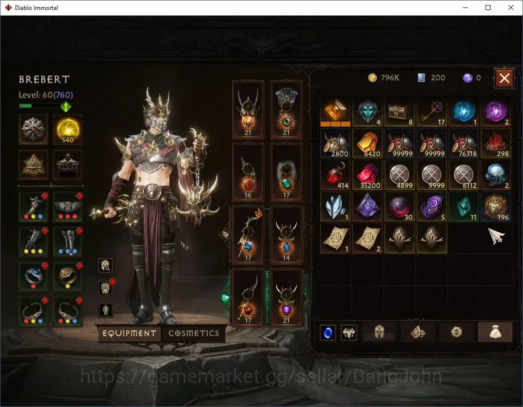 Diablo Immortal Accounts High-End EU - Aranoch| 60 (760) Warlock-Slinger | CR 42k | Reso 540 | Inferno IV | Varog Lv 30 (*4 11