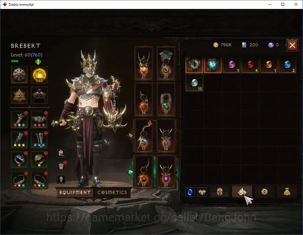 Diablo Immortal Accounts High-End EU - Aranoch| 60 (760) Warlock-Slinger | CR 42k | Reso 540 | Inferno IV | Varog Lv 30 (*4 12
