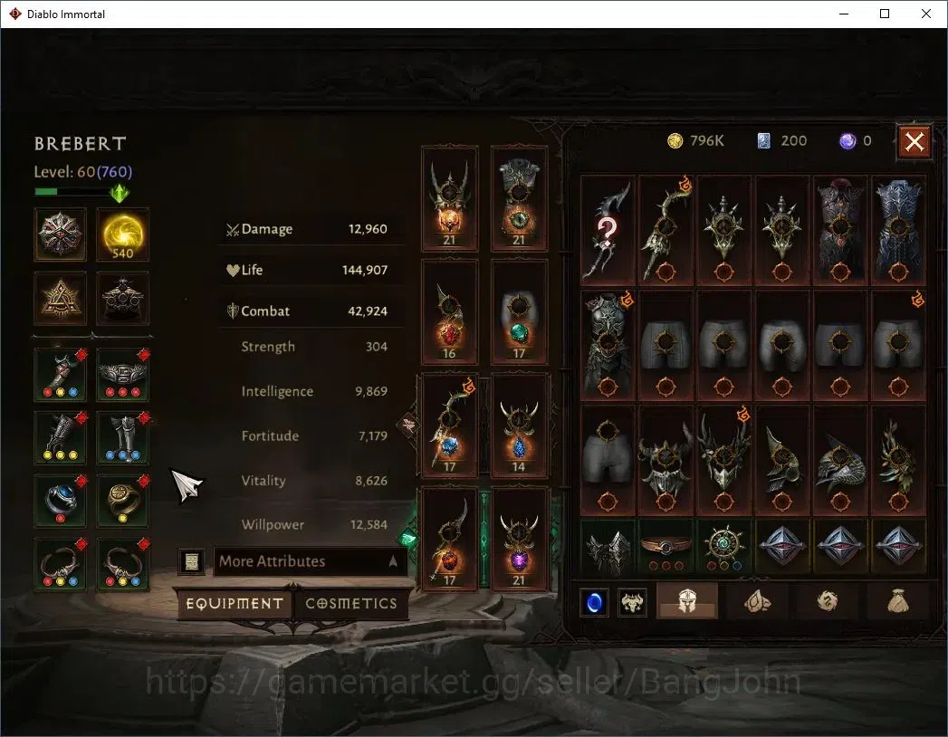 Diablo Immortal Accounts High-End EU - Aranoch| 60 (760) Warlock-Slinger | CR 42k | Reso 540 | Inferno IV | Varog Lv 30 (*4 16