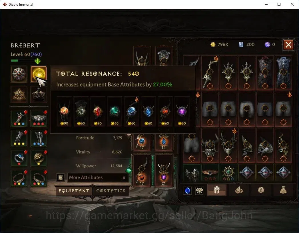Diablo Immortal Accounts High-End EU - Aranoch| 60 (760) Warlock-Slinger | CR 42k | Reso 540 | Inferno IV | Varog Lv 30 (*4 17