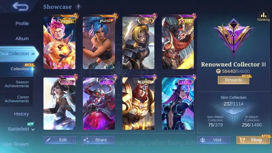 Mobile Legends: Bang Bang Accounts Global|Skin 232|Renowned|KOF Karina,PRIME Claude,S image 2