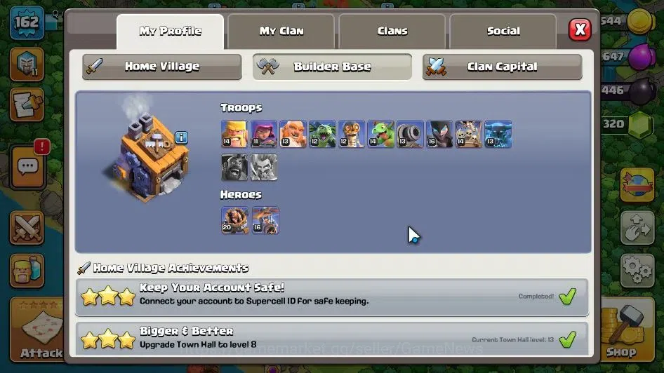 Clash of Clans Accounts LV 162|TH 13 MAX-BH 8|HH 7|Limited Skin|BK 63,AQ 7 image 6