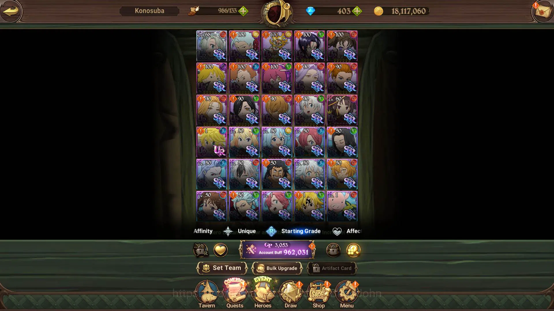 The Seven Deadly Sins: Grand Cross Accounts Others GLOBAL|962k CC|DM 403|1LR Elizabeth|Collab Megumin,Darkness,Aqua|UR Demon 9