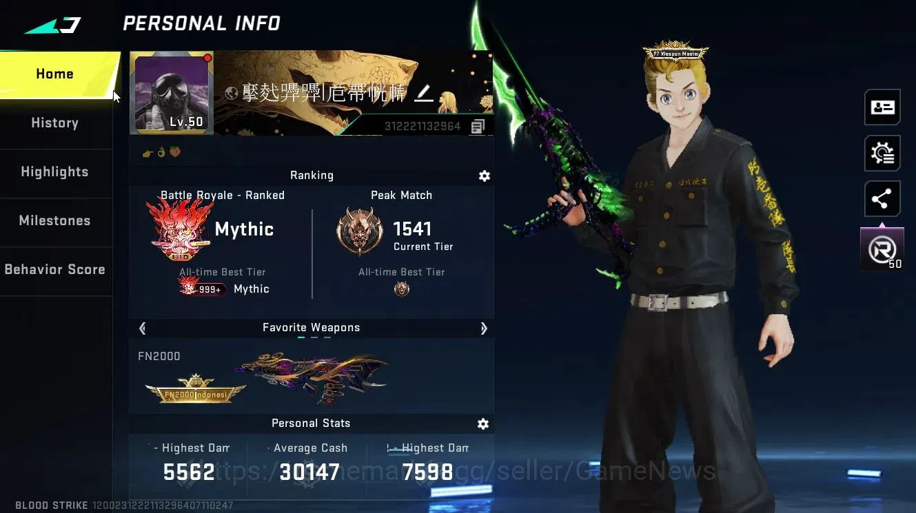 Blood Strike Accounts Collab Skin ASIA|ETERNAL MP7-Burning lv3,DEagle-Scorpius|Collab TR [JACK-Takemichi]|Enzo [KRAKEN]|7DS 3