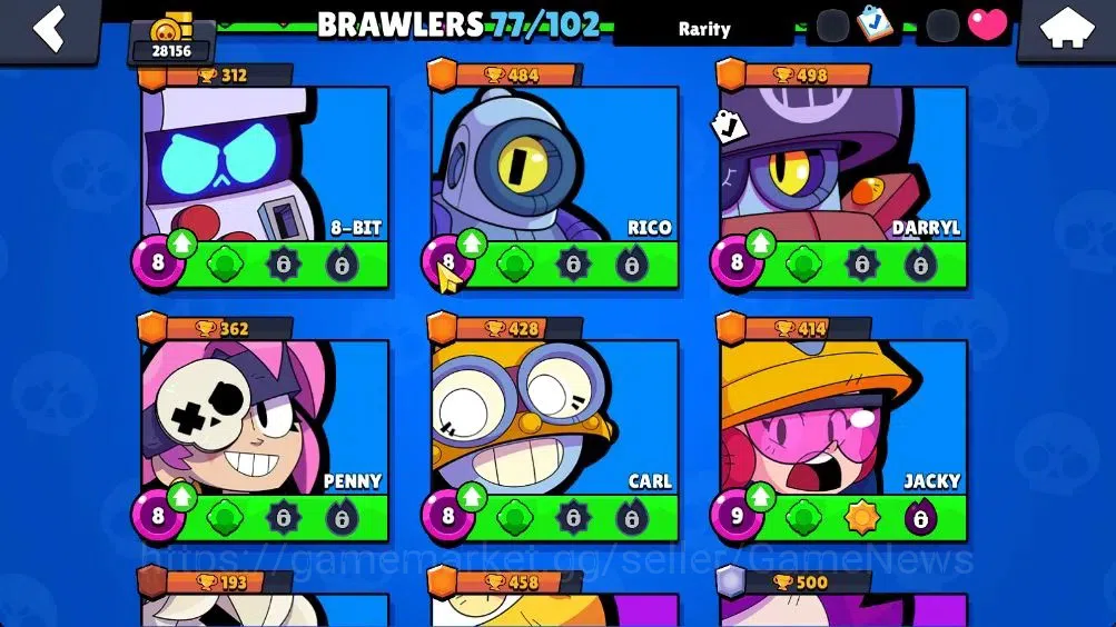Brawl Stars Accounts 28156 Trophy|77 Brawlers 10 Max Lvl|1 Legend (Robo Mike),1 Mythic (Squad Buster Shelly),13 Epic 11
