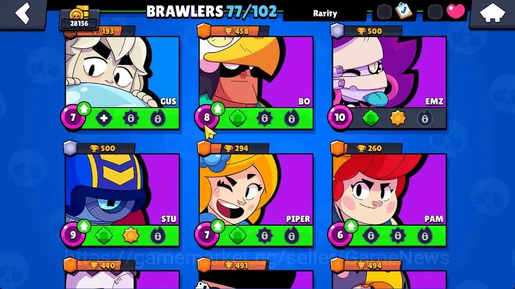 Brawl Stars Accounts 28156 Trophy|77 Brawlers 10 Max Lvl|1 Legend (Robo Mike),1 Mythic (Squad Buster Shelly),13 Epic 12