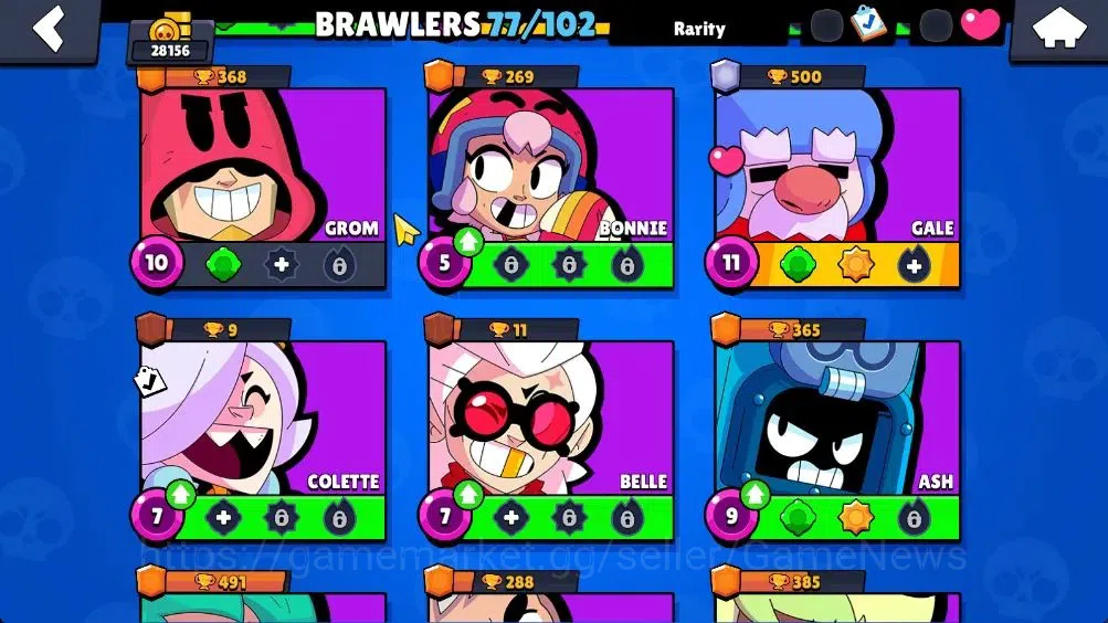 Brawl Stars Accounts 28156 Trophy|77 Brawlers 10 Max Lvl|1 Legend (Robo Mike),1 Mythic (Squad Buster Shelly),13 Epic 14