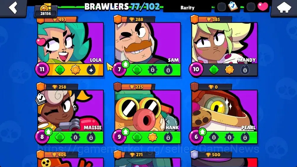Brawl Stars Accounts 28156 Trophy|77 Brawlers 10 Max Lvl|1 Legend (Robo Mike),1 Mythic (Squad Buster Shelly),13 Epic 15