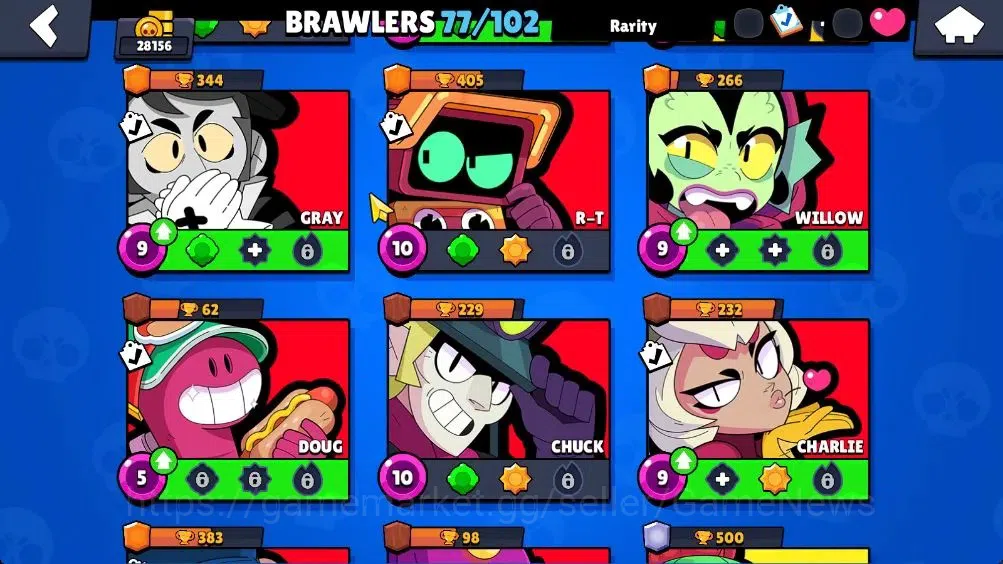 Brawl Stars Accounts 28156 Trophy|77 Brawlers 10 Max Lvl|1 Legend (Robo Mike),1 Mythic (Squad Buster Shelly),13 Epic 19