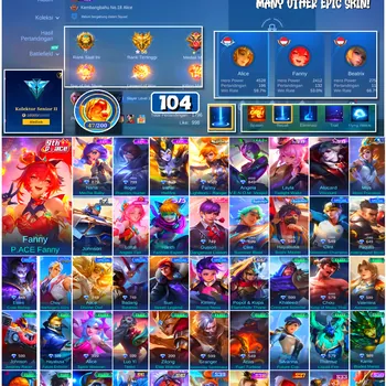 Mobile Legends: Bang Bang Accounts #4560 104 Skins | Irithel Hellfire (EPIC) | Nana Mecha Baby (EPIC) | Roger Phantom Hunter