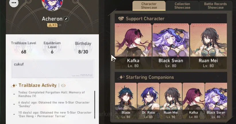 Honkai Star Rail Mid Game Asia|TL 68|8 Limited|[AcheronE1,Kafka]+Sign,Anaxa, image 1