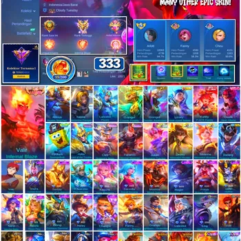 Mobile Legends: Bang Bang Accounts #4320 333 Skins | Valir Infernal Blaze (LEGEND) | Vale Gaara (NARUTO) | Badang Pegasus
