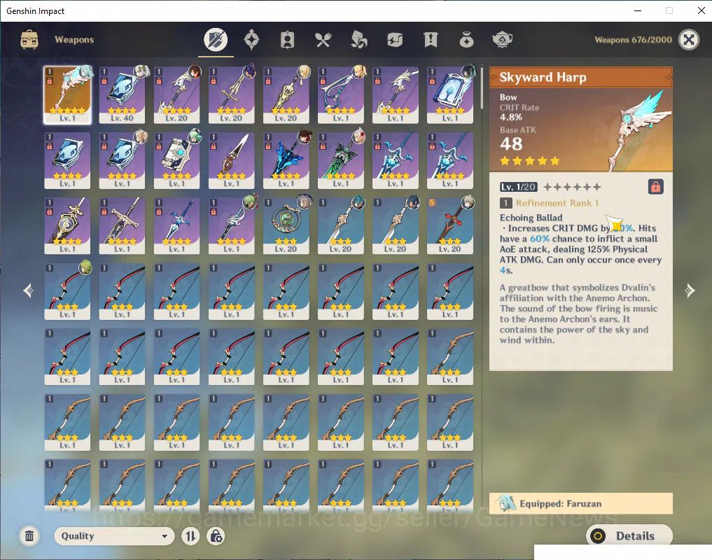 Genshin Impact Accounts Mid Game EU -Server | AR 45| 2 Limited + 1(*5Weapon)| Xianyun,Nahida |MC Female| Log Unser 4