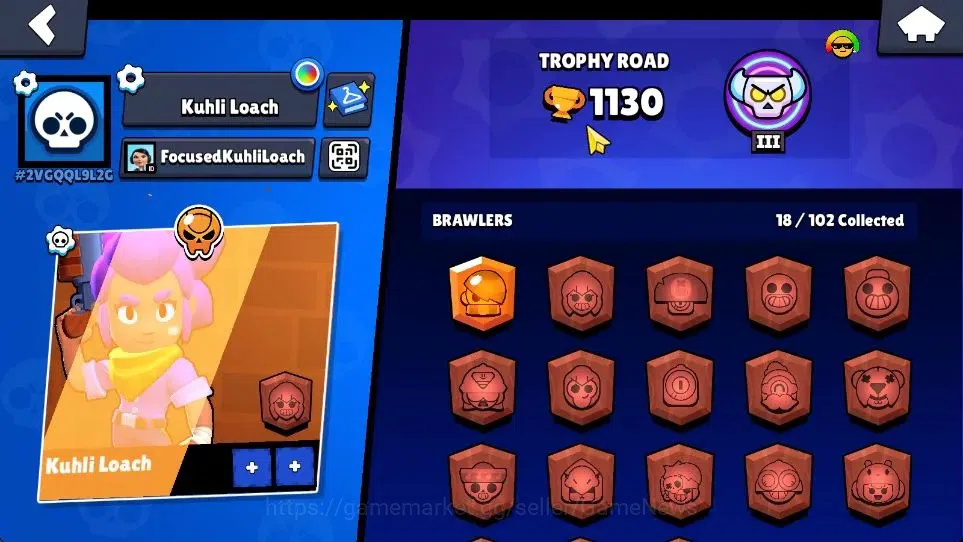 Brawl Stars Accounts 1130 Trophy|18 Brawlers 2 Max Lvl (Full Buffies Edgar,Emz)|1 Epic Skin (Sugarplum Rosa)|5K Bling|CN 10