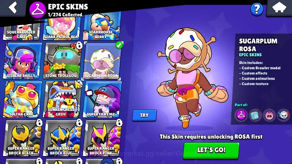 Brawl Stars Accounts 1130 Trophy|18 Brawlers 2 Max Lvl (Full Buffies Edgar,Emz)|1 Epic Skin (Sugarplum Rosa)|5K Bling|CN 8
