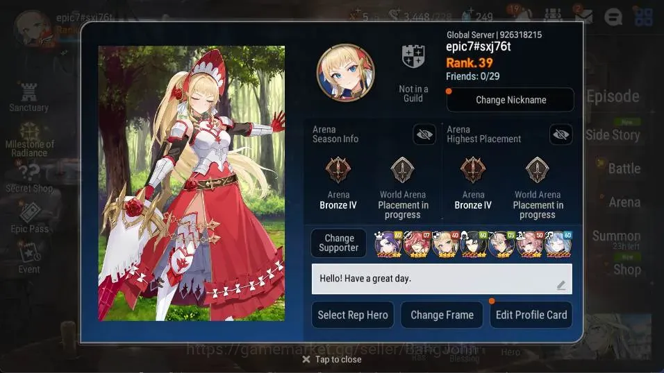 Epic Seven Accounts Mid-Tier Global |6 ML(SE Celine,Lidica,Corvus,Yufine,Charles,Luluca)Etc|PoH+Bless ON|19M Gold|42K 1