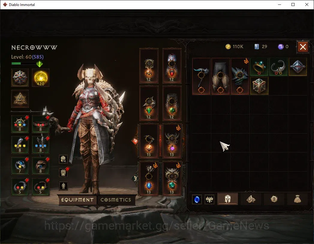 Diablo Immortal Accounts SEA-Izual|Lv60(585)|Necromancer|35kCr|Reso420|Male image 4