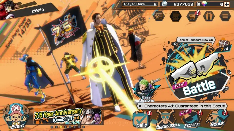 One Piece Bounty Rush Accounts High-End Global | EX 2 | PR 2 | Monkey D. Luffy,Borsalino Max | RD 6 | LogBandai Check SS 1