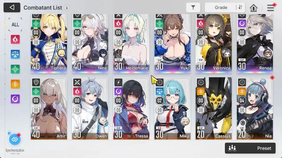 Chaos Zero Nightmare Accounts GLOBAL Lv 35|6 SSR[Tiphera+Sign,Heidemarie,Nine,Yuki,Veronica,Renoa]+10 SR[MikaM2,NiaM4,Etc]|1 3