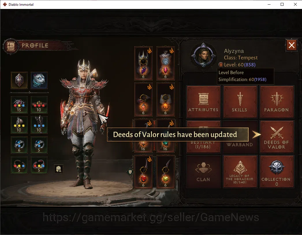 Diablo Immortal Accounts SEA - Izual|CS ON|Lv60(858)|Tempest|CR 40k|Reso 43 image 13