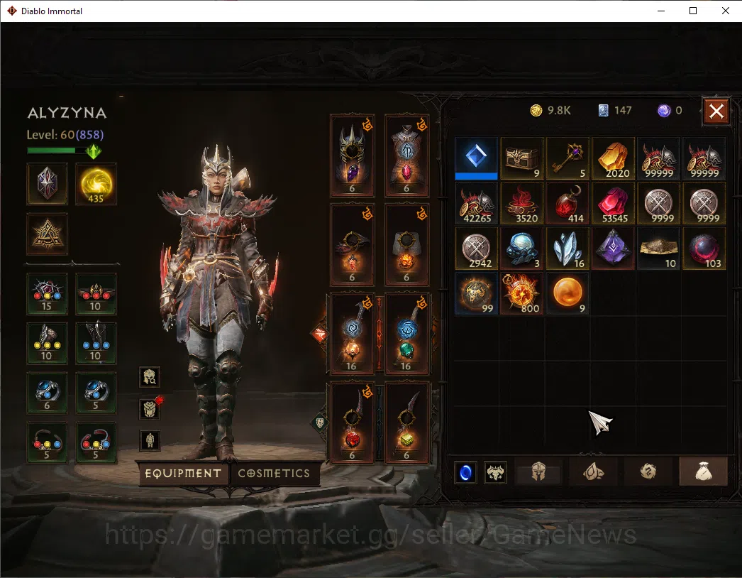 Diablo Immortal Accounts SEA - Izual|CS ON|Lv60(858)|Tempest|CR 40k|Reso 43 image 8