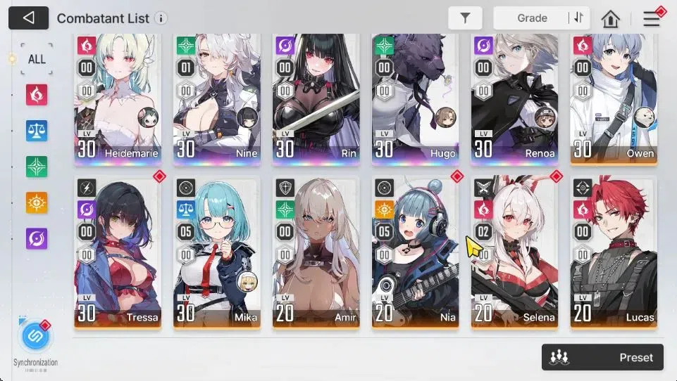 Chaos Zero Nightmare Accounts GLOBAL Lv 32|5 SSR[NineM1+Sign,Heidemarie,Rin,Hugo,Renoa]+9 3
