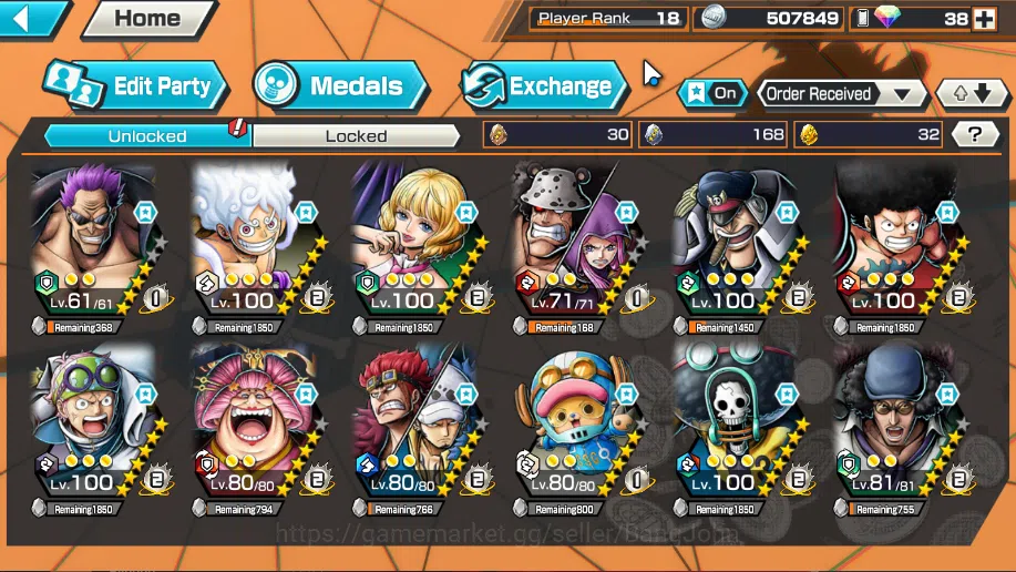 One Piece Bounty Rush Accounts Global | 5 EX | Rank 18 | Zephyr, 4emperor Monkey  image 2
